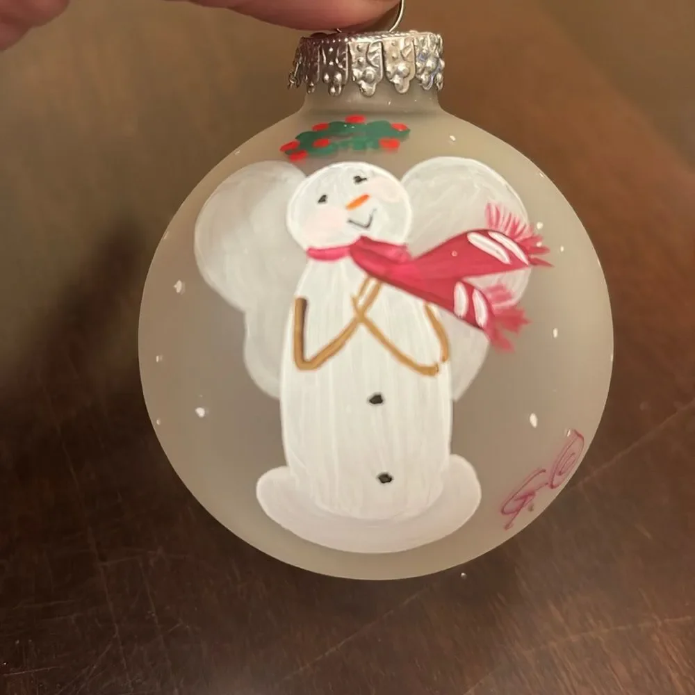 Hand painted snowman angel ornament